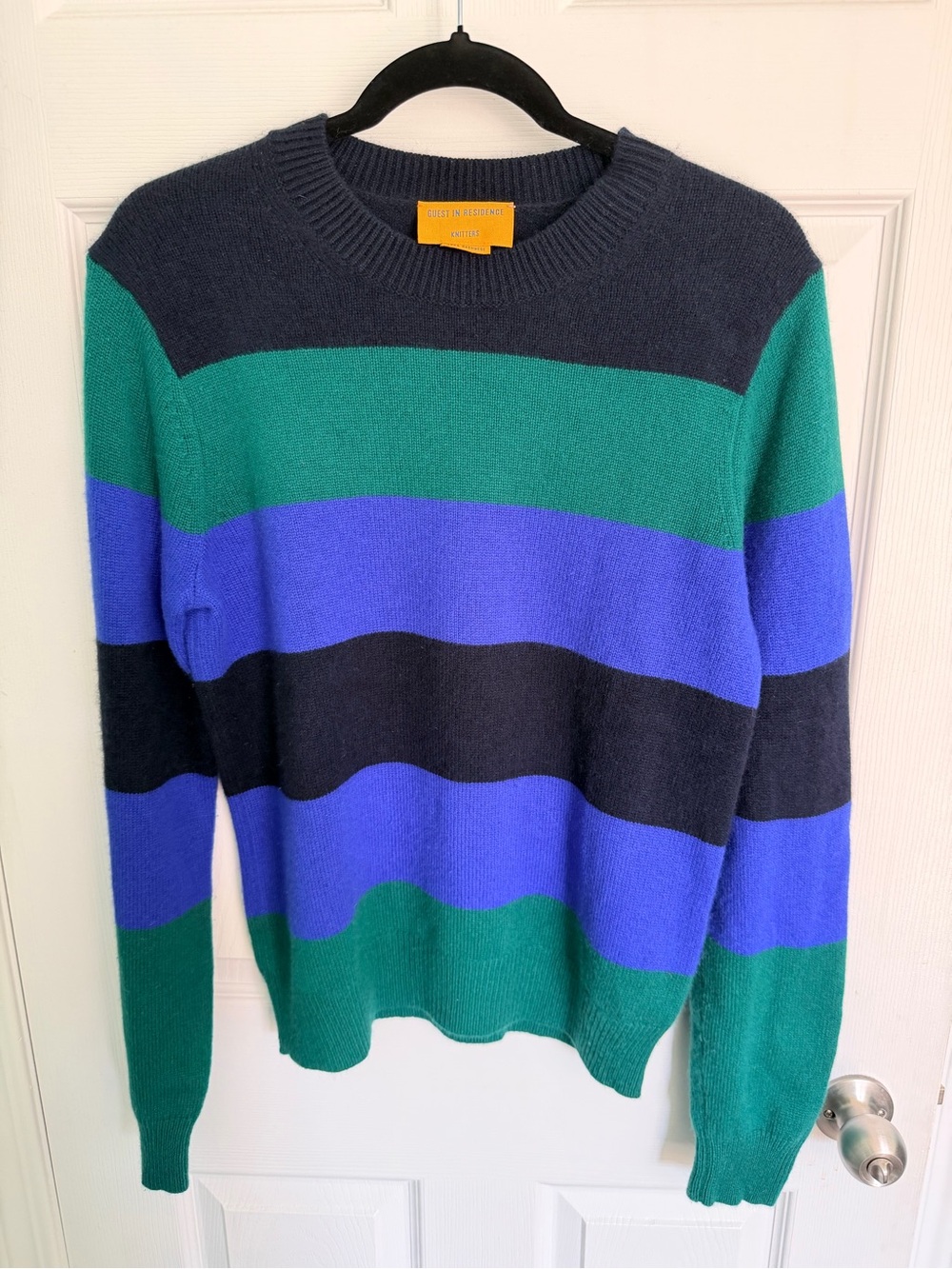Striped Crewneck Sweater in Green, Blue & Black
